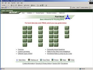 Army Housing OneStop Selection Screen