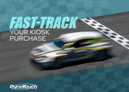 A race car crossing the finish line: "Fast-track your kiosk purchase!"